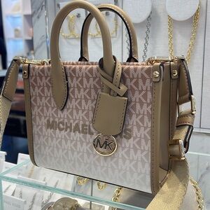Michael Kors Mirella Extra-Small Ombré Logo Crossbody XBODY Shopper Bag
Camel